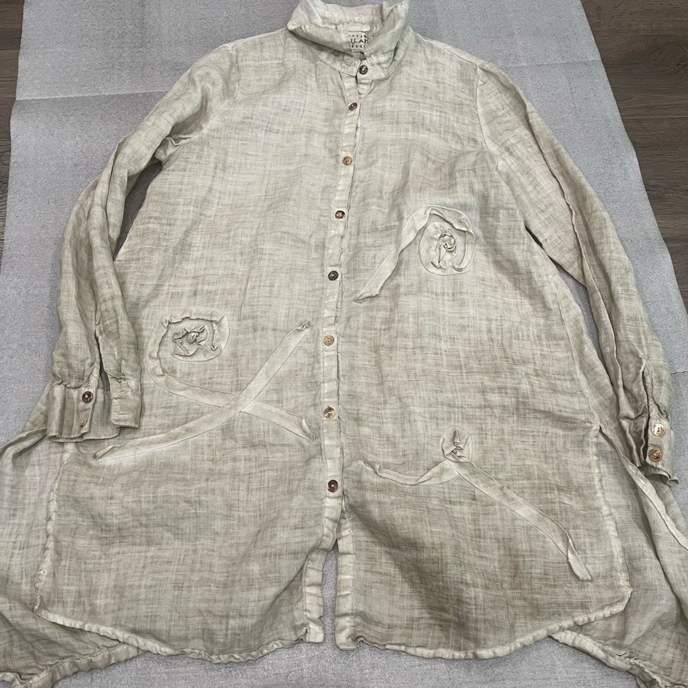 [M]Beulah Light Beige ASYMMETRICAL DETAIL A-LINE MIDI Ramie Linen SHIRT DRESS